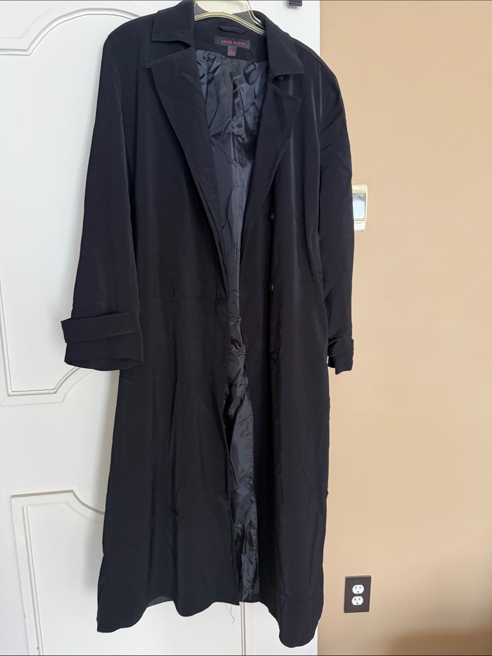 Anne Klein Black Long Coat with Satin Lining